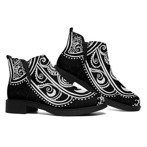 Black And White Hamsa Print Flat Ankle Boots