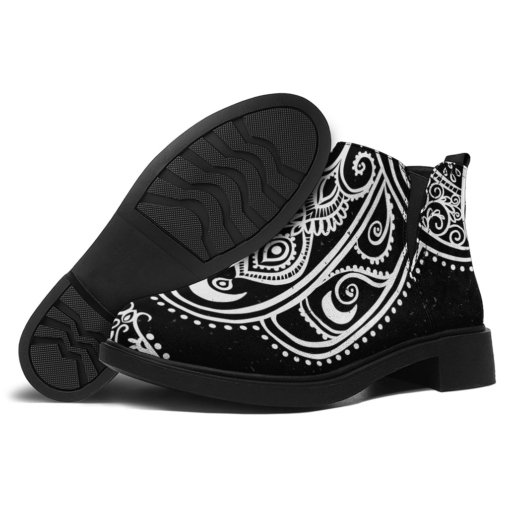 Black And White Hamsa Print Flat Ankle Boots