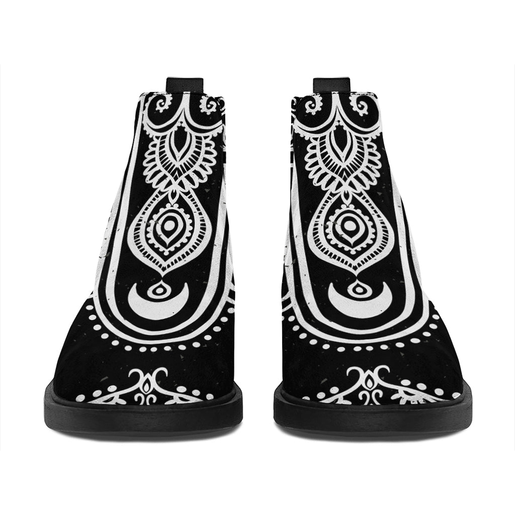 Black And White Hamsa Print Flat Ankle Boots