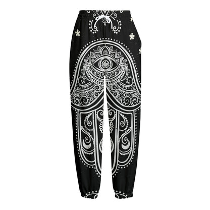 Black And White Hamsa Print Fleece Lined Knit Pants