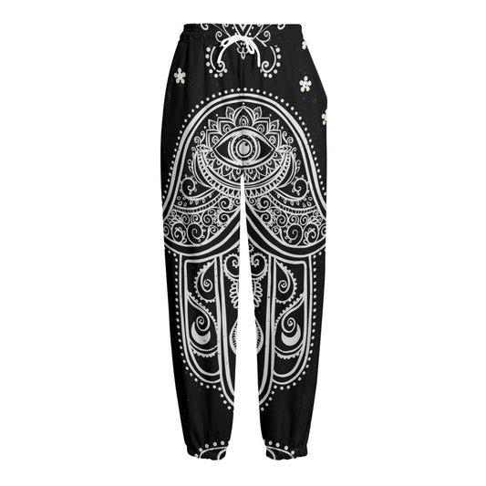 Black And White Hamsa Print Fleece Lined Knit Pants