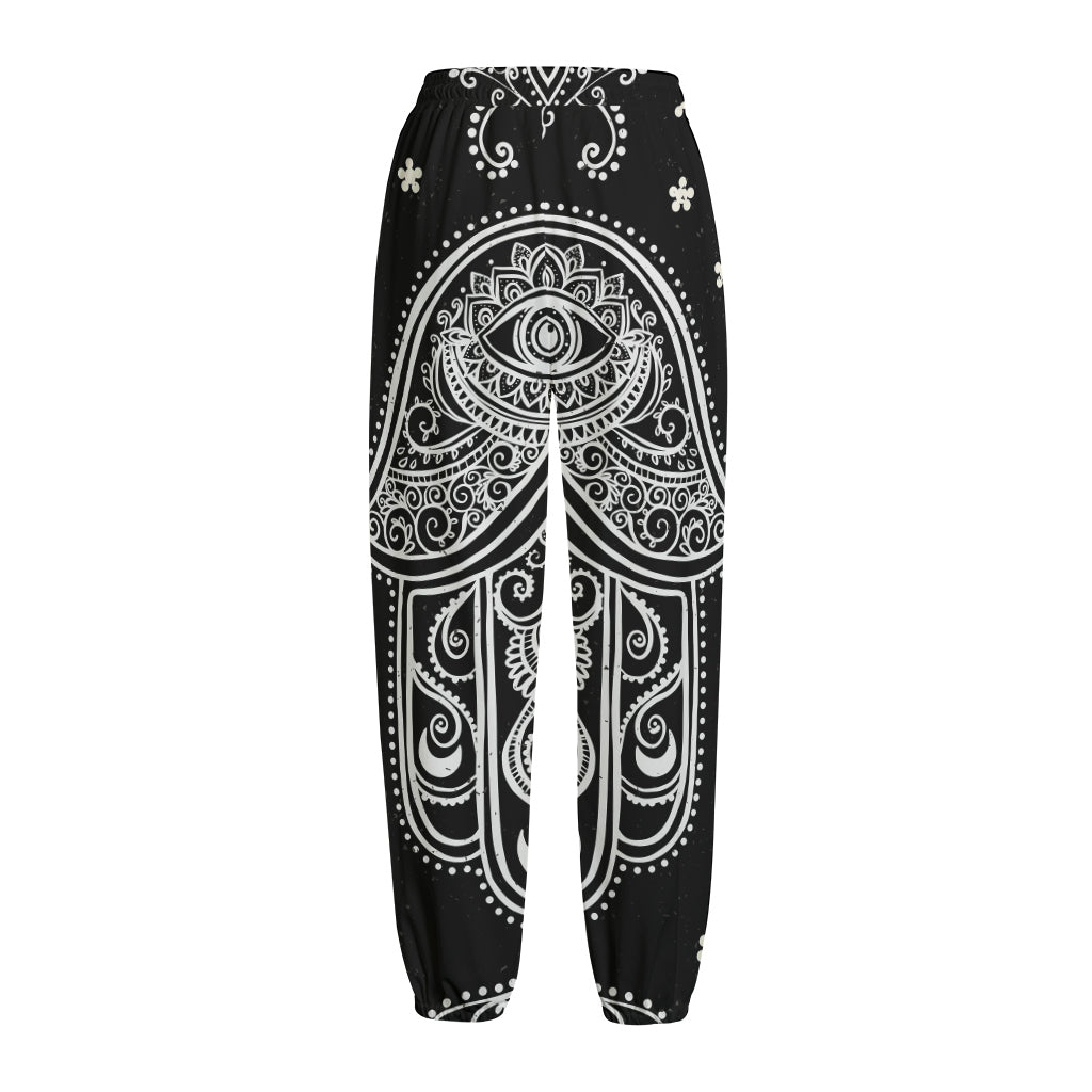 Black And White Hamsa Print Fleece Lined Knit Pants