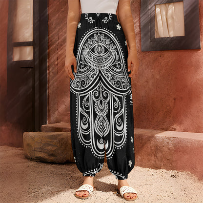 Black And White Hamsa Print Harem Pants