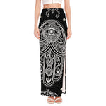 Black And White Hamsa Print High Slit Maxi Skirt