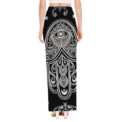 Black And White Hamsa Print High Slit Maxi Skirt