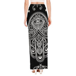 Black And White Hamsa Print High Slit Maxi Skirt