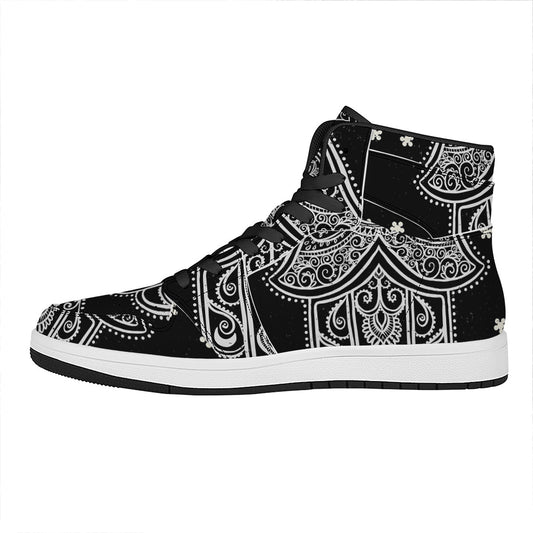 Black And White Hamsa Print High Top Leather Sneakers