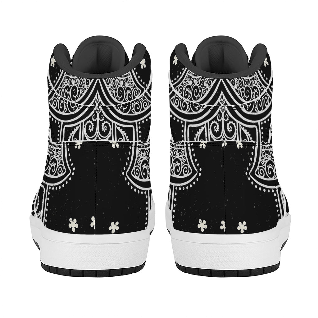 Black And White Hamsa Print High Top Leather Sneakers