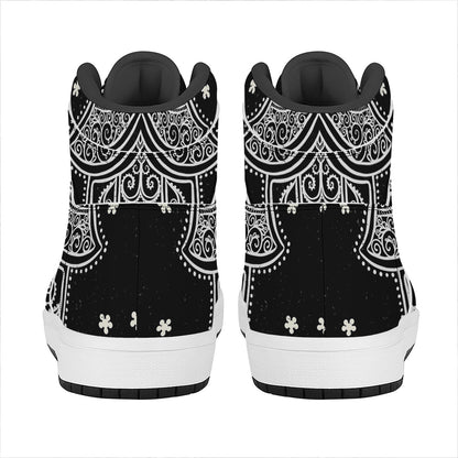 Black And White Hamsa Print High Top Leather Sneakers
