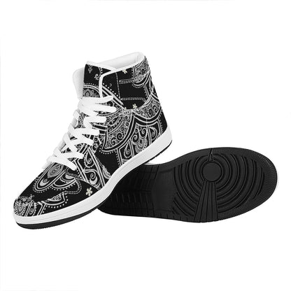 Black And White Hamsa Print High Top Leather Sneakers