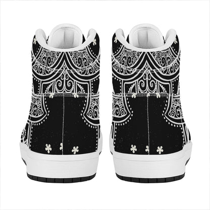 Black And White Hamsa Print High Top Leather Sneakers