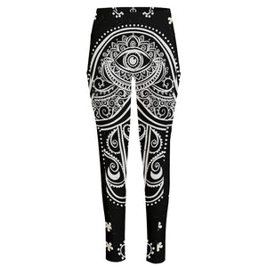 Black And White Hamsa Print High-Waisted Pocket Leggings