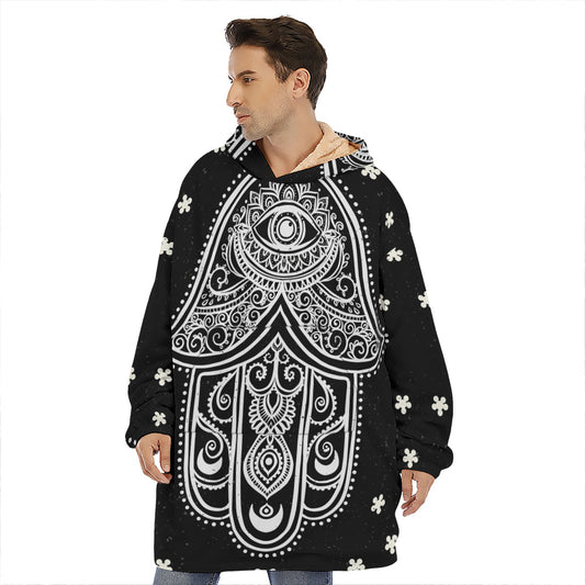 Black And White Hamsa Print Hoodie Blanket