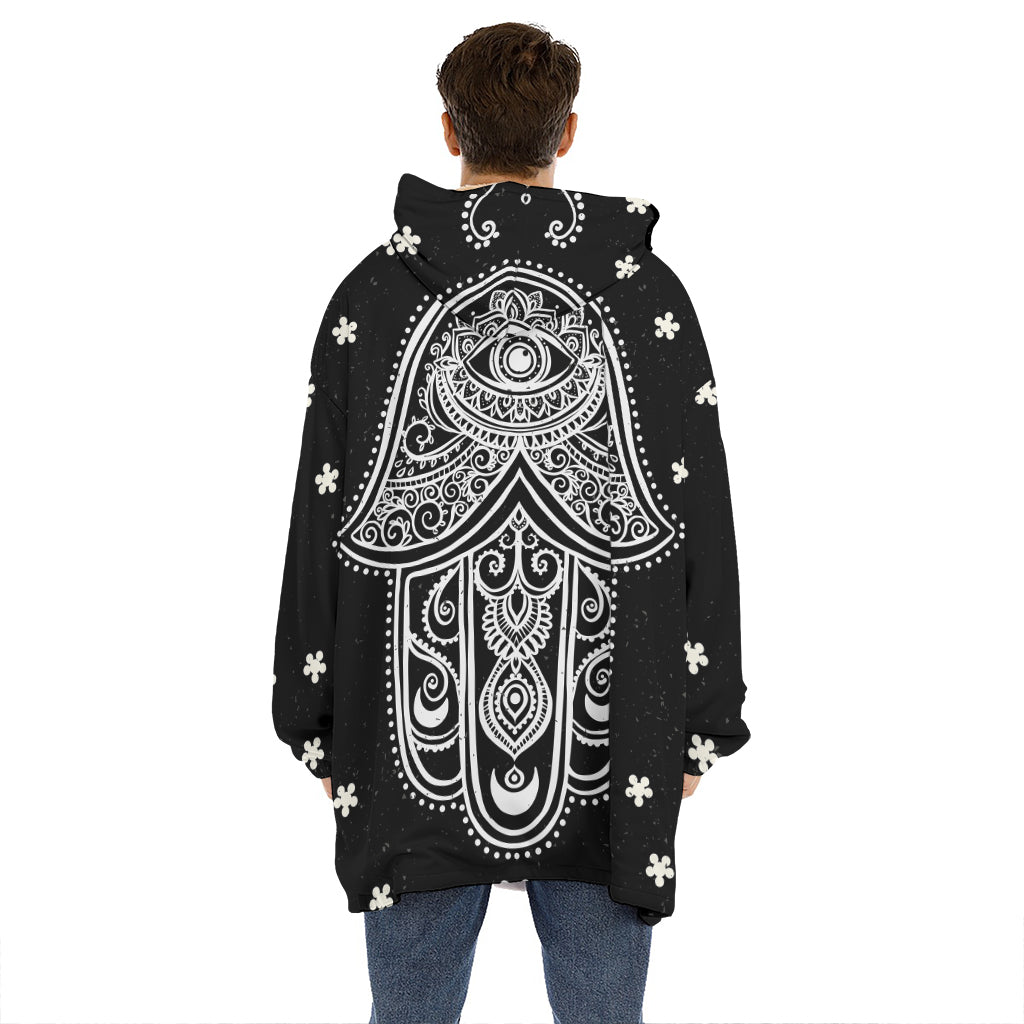 Black And White Hamsa Print Hoodie Blanket