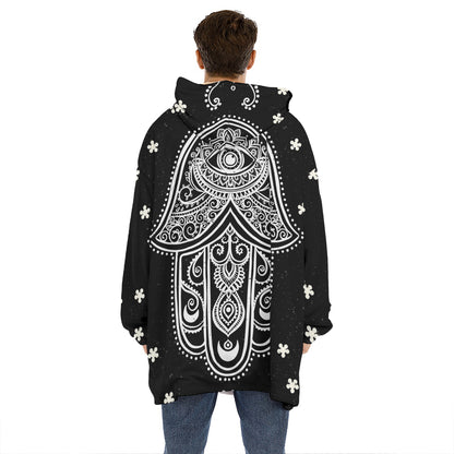 Black And White Hamsa Print Hoodie Blanket