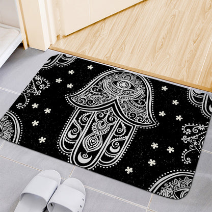 Black And White Hamsa Print Indoor Door Mat