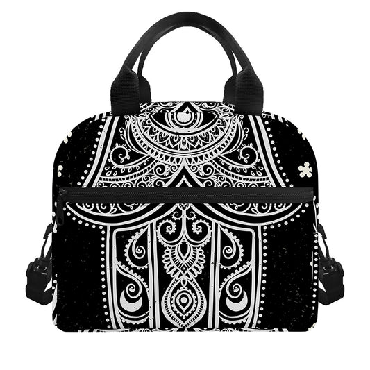 Black And White Hamsa Print Insulated Lunch Bag