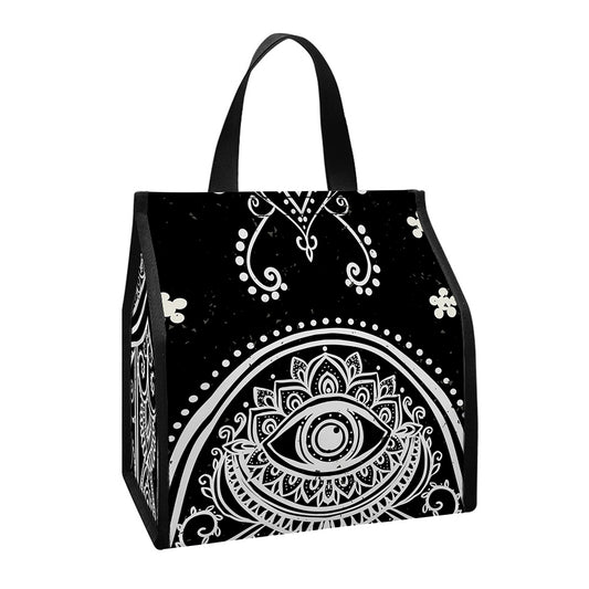 Black And White Hamsa Print Insulated Lunch Tote