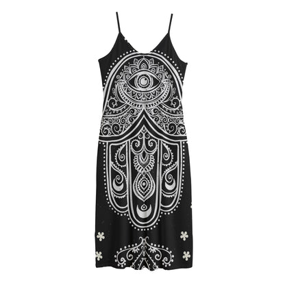 Black And White Hamsa Print Jersey Midi Cami Dress