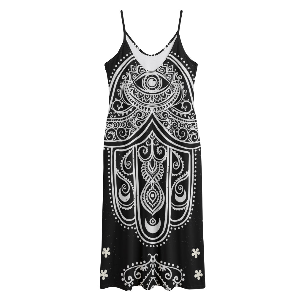 Black And White Hamsa Print Jersey Midi Cami Dress