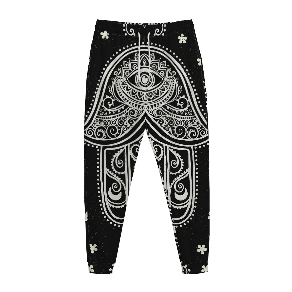 Black And White Hamsa Print Jogger Pants