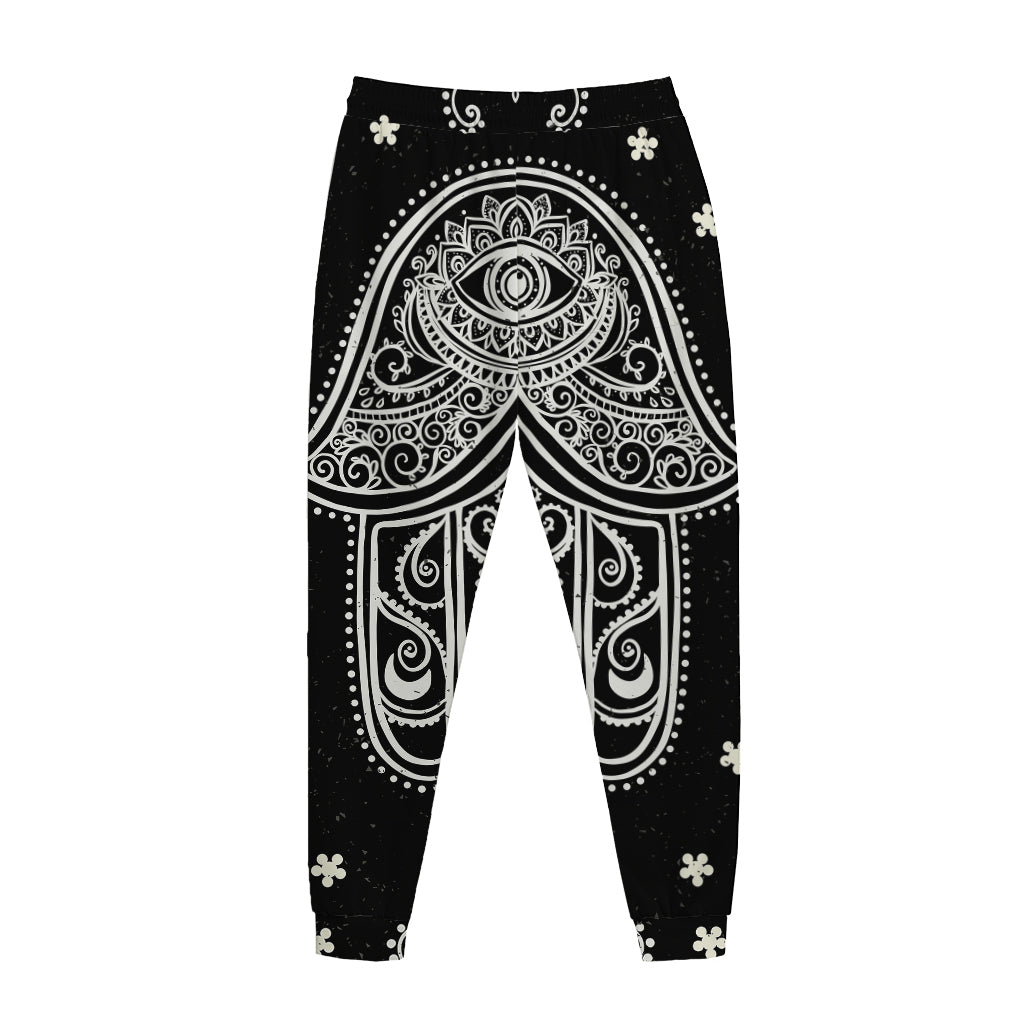Black And White Hamsa Print Jogger Pants