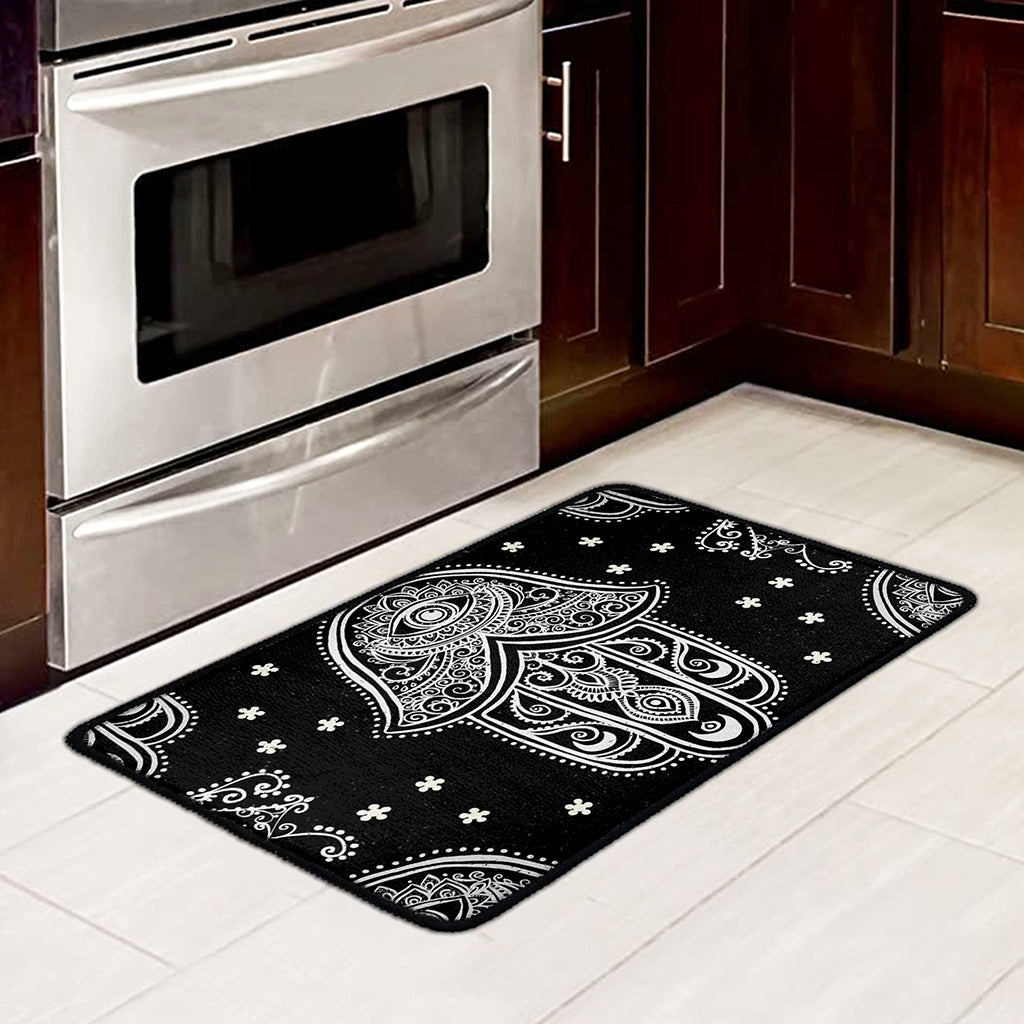 Black And White Hamsa Print Kitchen Mat