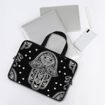 Black And White Hamsa Print Laptop Sleeve With Handle