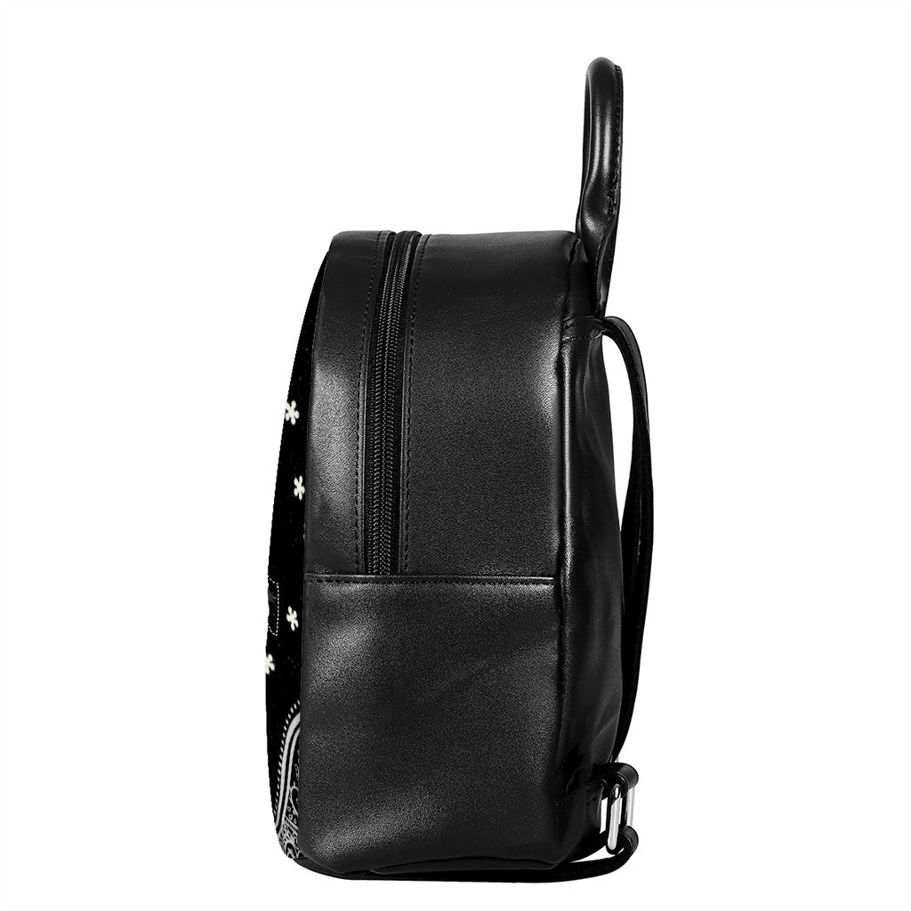 Black And White Hamsa Print Leather Backpack