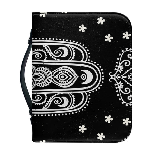 Black And White Hamsa Print Leather Bible Cover
