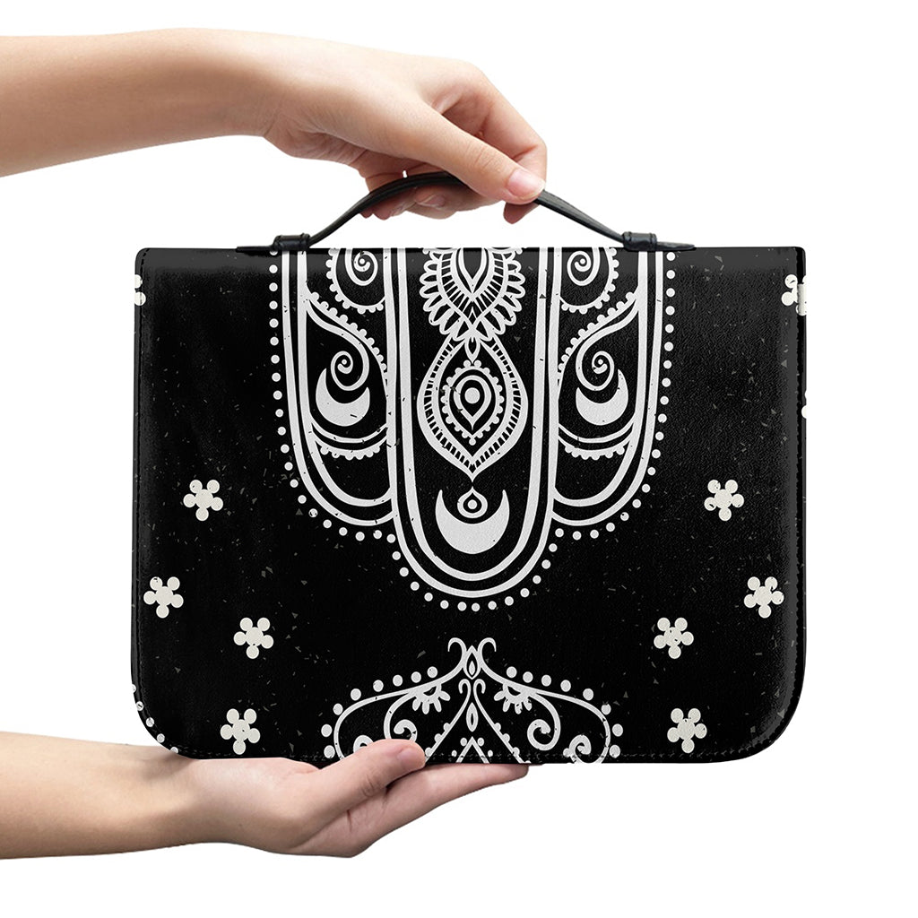 Black And White Hamsa Print Leather Bible Cover