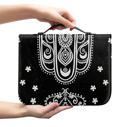 Black And White Hamsa Print Leather Bible Cover