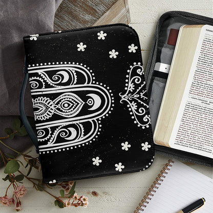 Black And White Hamsa Print Leather Bible Cover