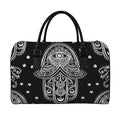 Black And White Hamsa Print Leather Duffel Bag