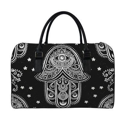 Black And White Hamsa Print Leather Duffle Bag