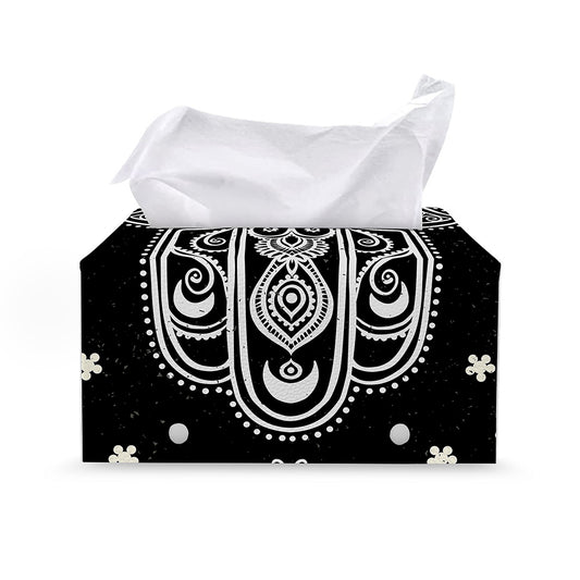 Black And White Hamsa Print Leather Tissue Box Cover