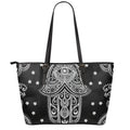 Black And White Hamsa Print Leather Tote Bag With Zipper