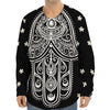 Black And White Hamsa Print Long Sleeve Baseball Jersey