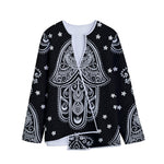 Black And White Hamsa Print Long Sleeve Short Coat
