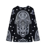 Black And White Hamsa Print Long Sleeve Short Coat