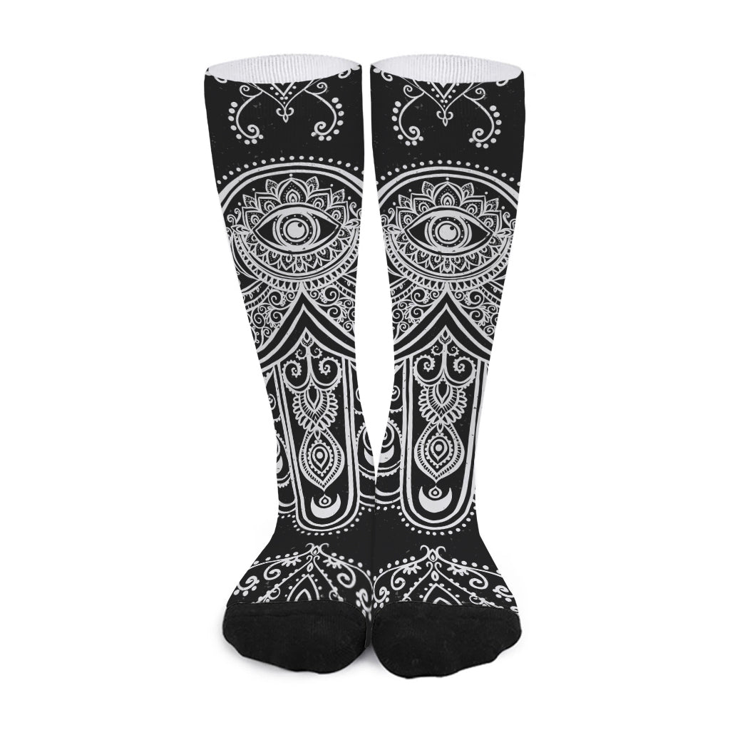 Black And White Hamsa Print Long Socks