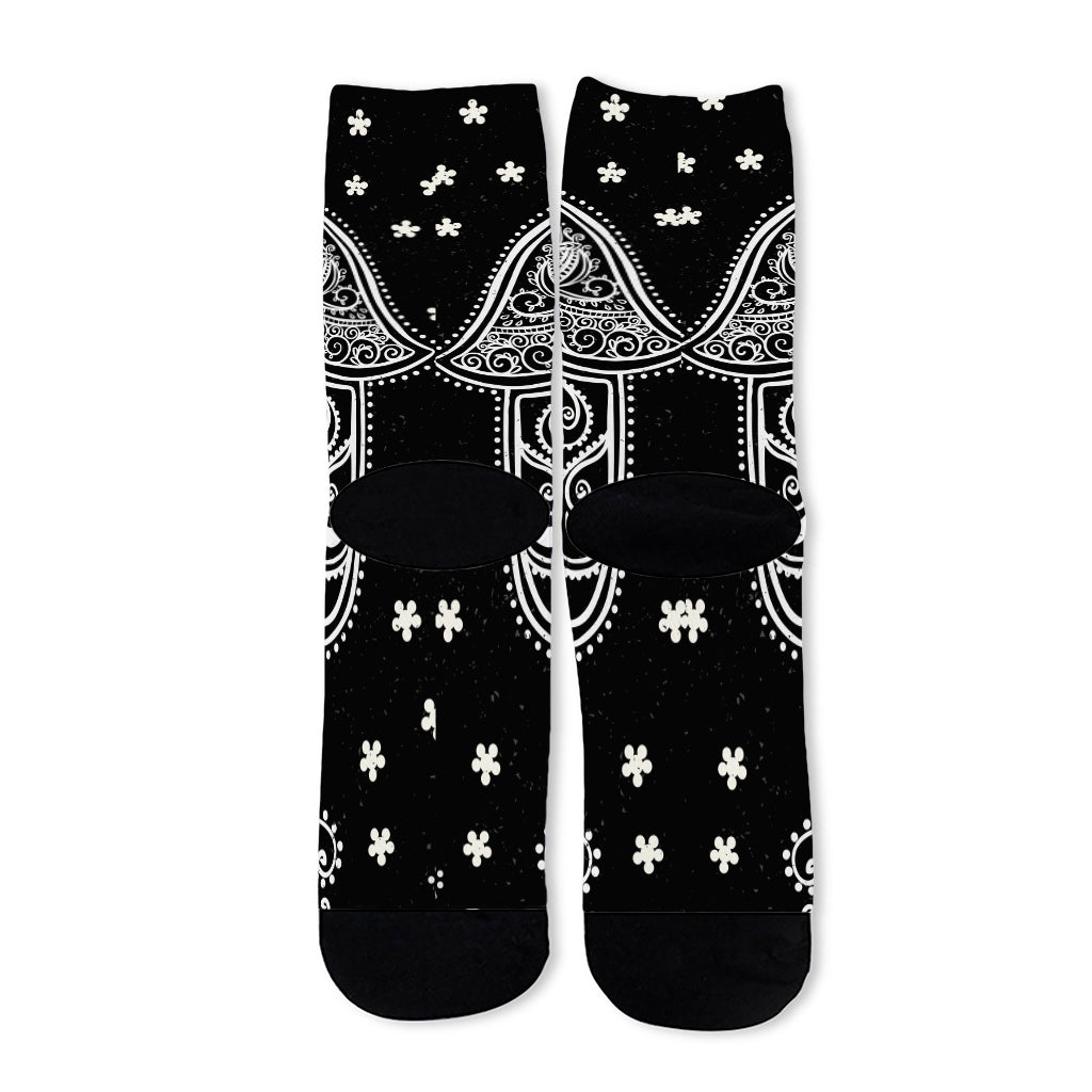 Black And White Hamsa Print Long Socks