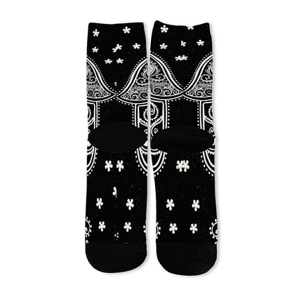 Black And White Hamsa Print Long Socks