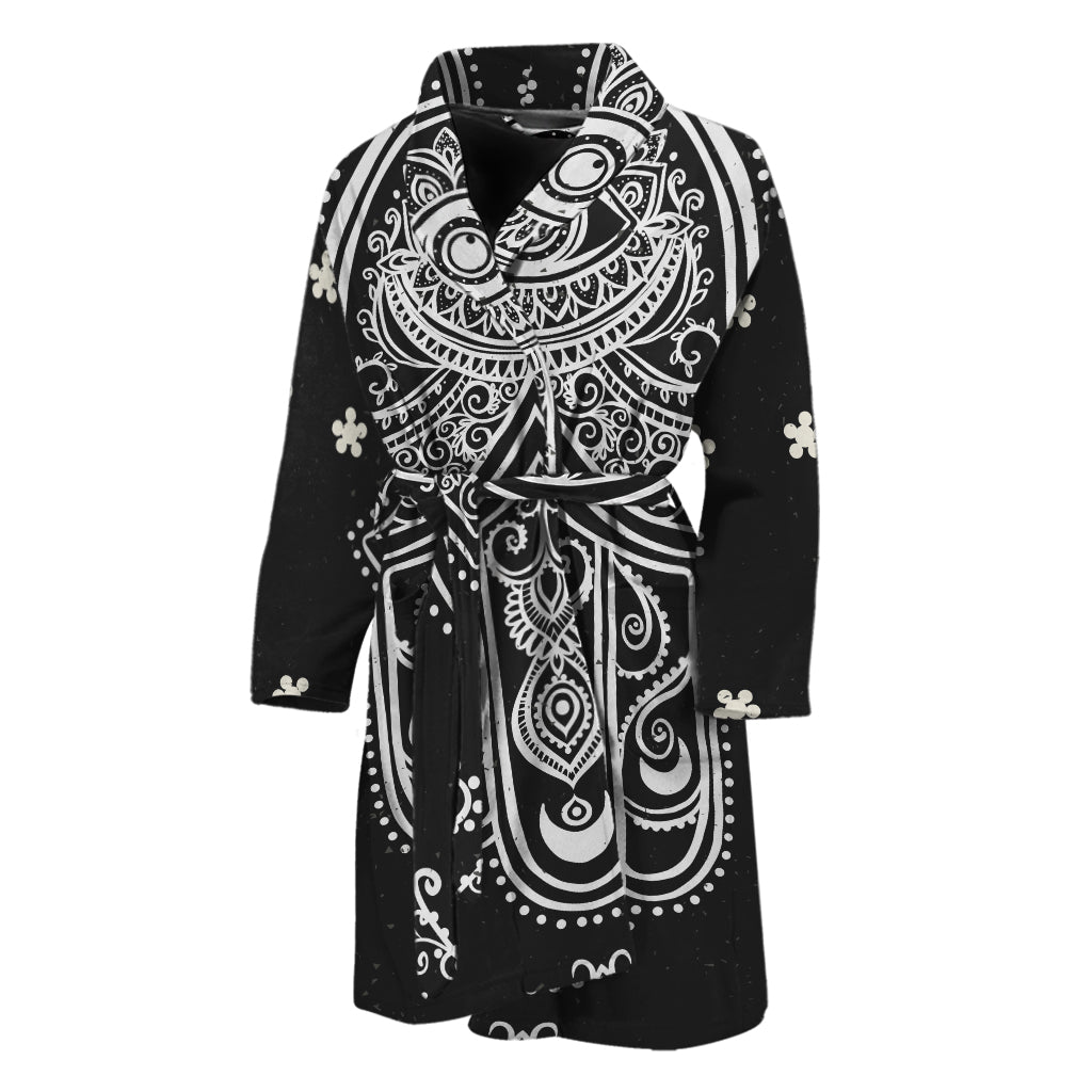 Black And White Hamsa Print Men's Bathrobe