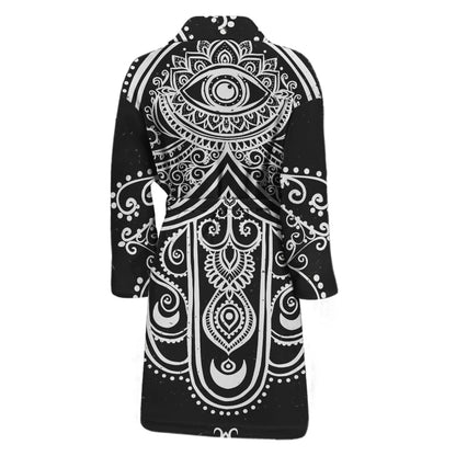 Black And White Hamsa Print Men's Bathrobe