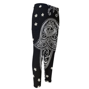 Black And White Hamsa Print Men's Compression Pants