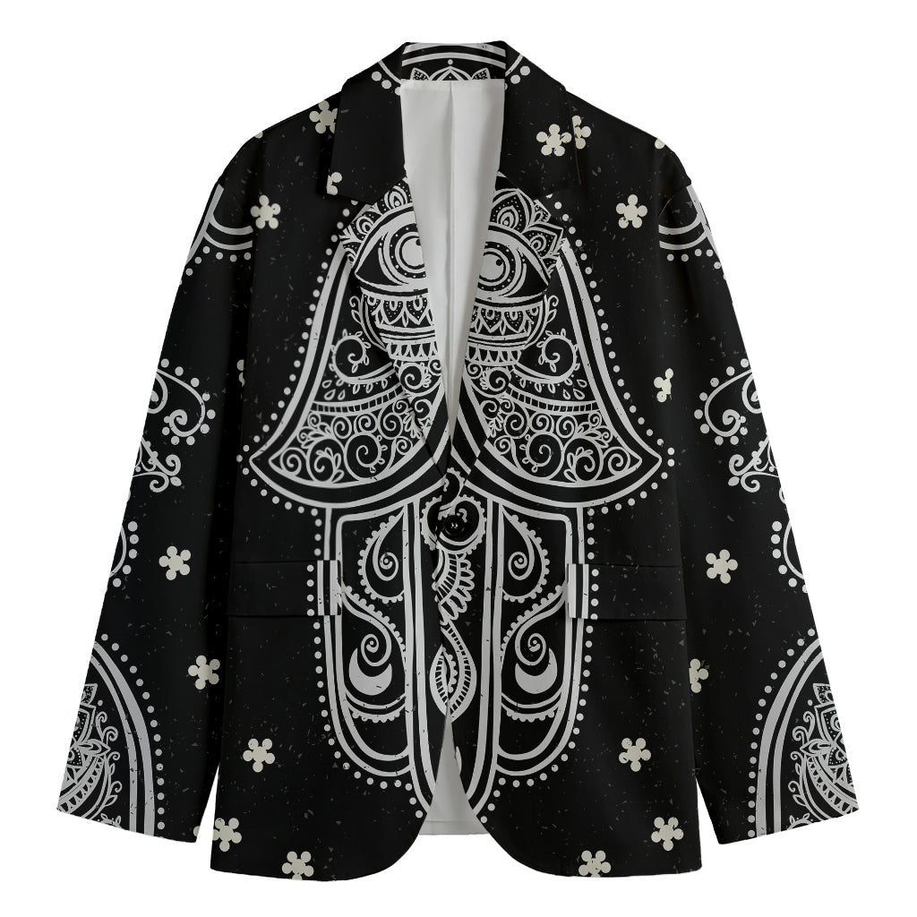 Black And White Hamsa Print Men's Cotton Blazer