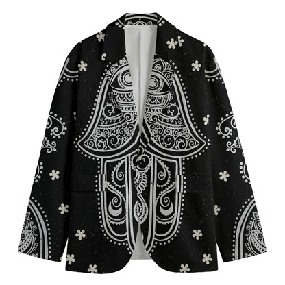 Black And White Hamsa Print Men's Cotton Blazer