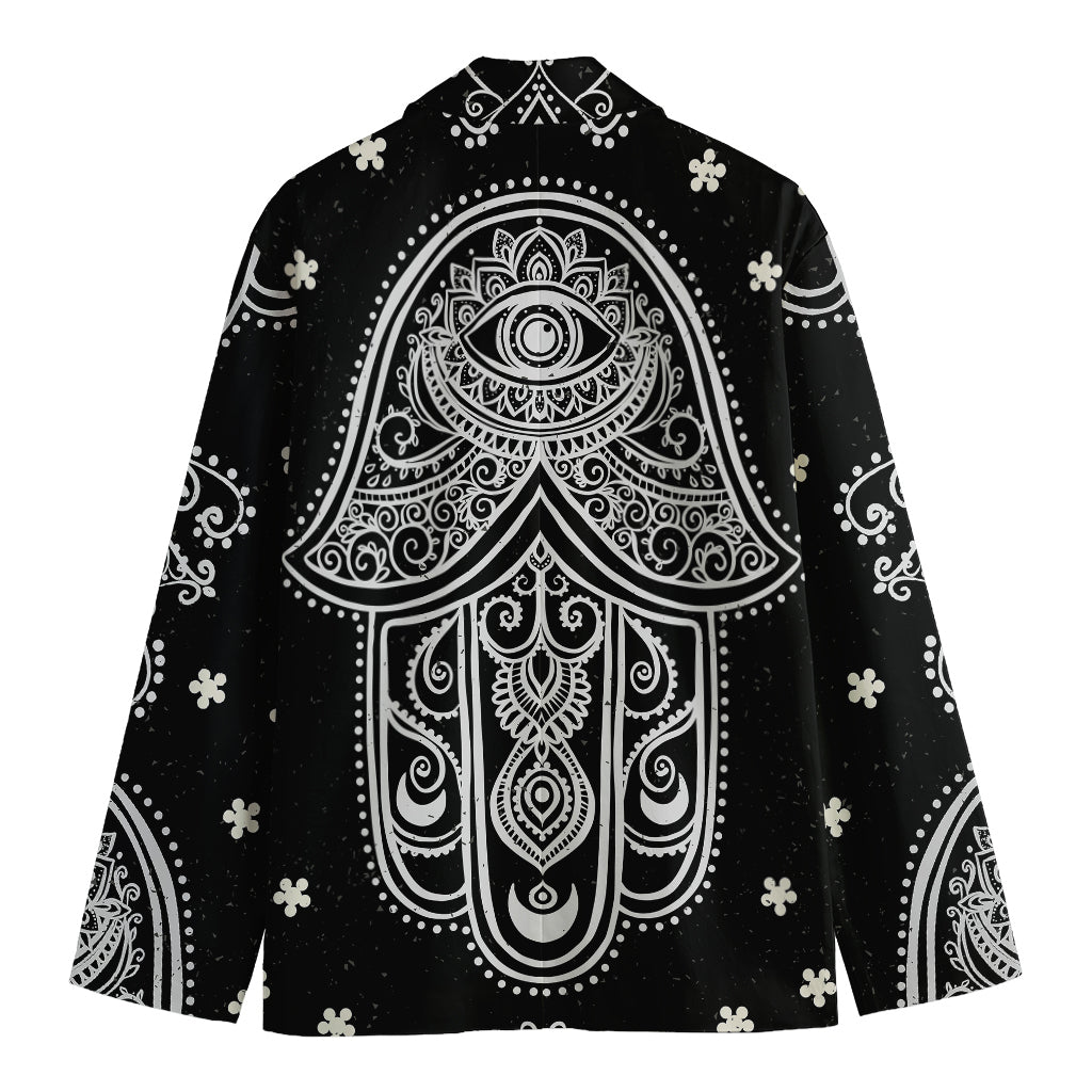 Black And White Hamsa Print Men's Cotton Blazer