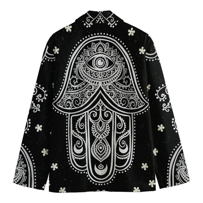 Black And White Hamsa Print Men's Cotton Blazer